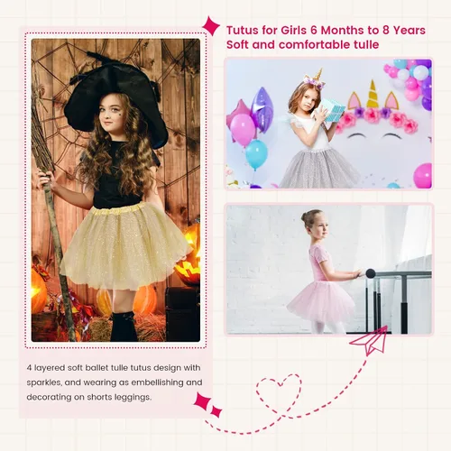 Vista 6 de Simplicity Falda tutú de tul de 4 capas para bebé 6 meses a 8 años