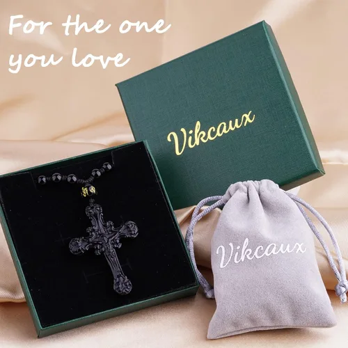 Vista 6 de VIKCAUX Collar de obsidiana negra con dije de protección de amuleto de talismán con cadena de cuentas ajustable, collares de piedra de cristal