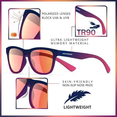 Vista 3 de Lasiyanor Gafas de sol polarizadas cuadradas TAC ligeras, marco TR90, protección UV400, gafas de sol de diseño moderno para hombres y mujeres