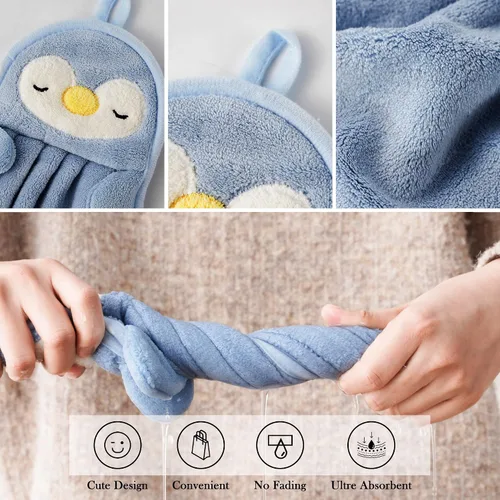 Vista 3 de BATTILO HOME Paquete de 4 toallas de mano para niños para baño, toallas de baño con lazo para colgar, toallas de mano de microfibra para cocina