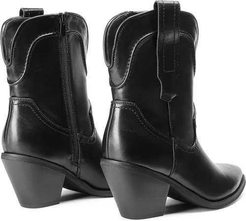 Vista 3 de DREAM PAIRS Botas de tobillo vaqueras para mujer, estilo occidental, botas de pantorrilla suave, tacón bajo y grueso, puntera puntiaguda, botines