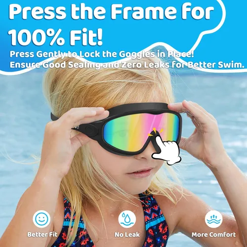 Vista 3 de Vvinca Gafas de natación para niños, con tapones para los oídos y clip para la nariz, visión amplia, antivaho y UV, para niños y niñas de 3 a 15 años