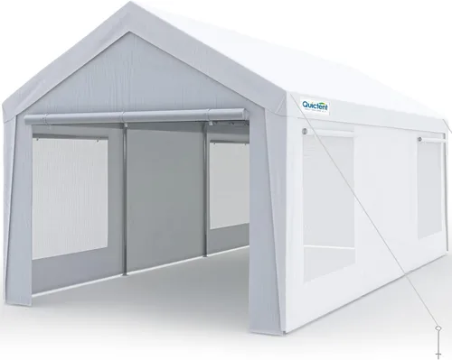 Vista 17 de Quictent Toldo de Cochera Resistente de 10x20 pies Carpa Galvanizada para Automóvil Refugio de Garaje al Aire Libre para Botes con Estructura Blanco
