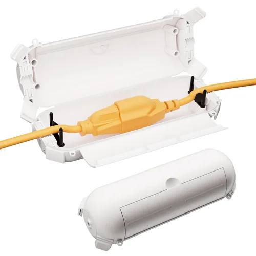 Vista 12 de RESTMO Paquete de 2 fundas compactas para cable de extensión para exteriores, caja impermeable IP44 y funda de seguridad, ideal para proteger
