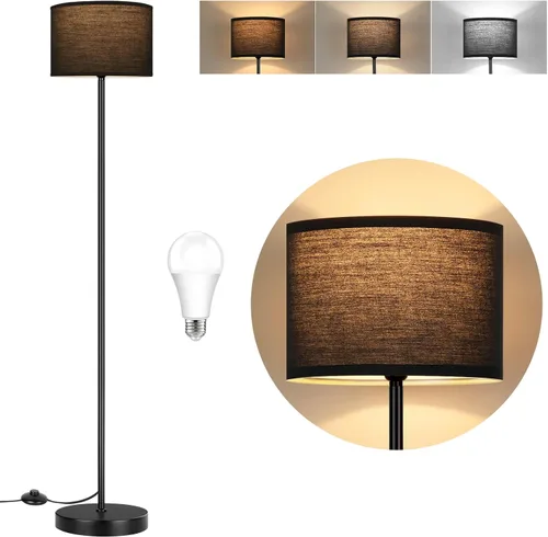 Vista 8 de Lámpara de pie negra de 65 pulgadas para dormitorio, sala de estar, lámpara de pie con pantalla negra, moderna lámpara de pie alta con bombillas E26