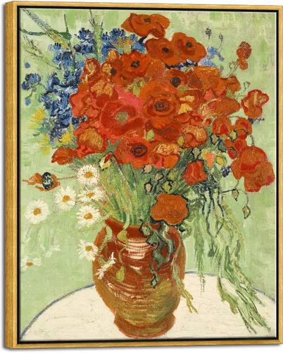 Vista 16 de Wieco Art - Arte enmarcado para pared de "Varios amapolas rojas y margaritas" por Vincent Van Gogh, reproducción de pinturas, lienzos abstractos