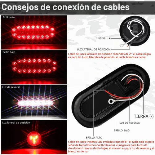 Vista 5 de RONSTA Kit de 2 cajas de acero para luces de remolque con luces traseras LED ovaladas rojas/blancas de 6 pulgadas y luces laterales redondas rojas