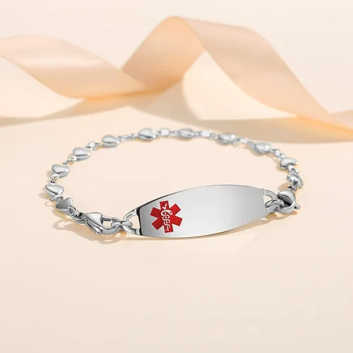 Vista 13 de LinnaLove Pulsera de alerta médica de corazón para mujer, joyería de identificación médica de moda 7-8.5 pulgadas ajustable