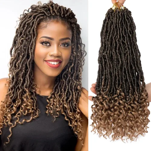 Vista 17 de Leeven 7 Paquetes Cabello Crochet Faux Locs con Puntas Rizadas 10 Pulgadas Pre-enrollado Goddess Locs Trenzas Crochet Cabello 84 Hebras Negro
