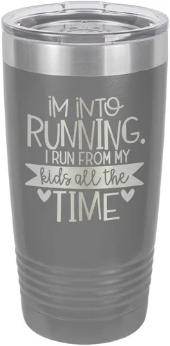 Vista 18 de Taza con texto en inglés "I RUN FROM MY KIDS 20oz Drink Tumbler with Straw », grabada con láser, taza de viaje con divertidas citas de Yeti Rambler