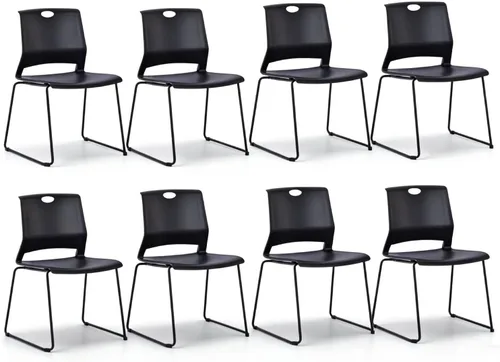 Vista 23 de Juego de 4 sillas apilables negras, sillas de plástico para sala Negro