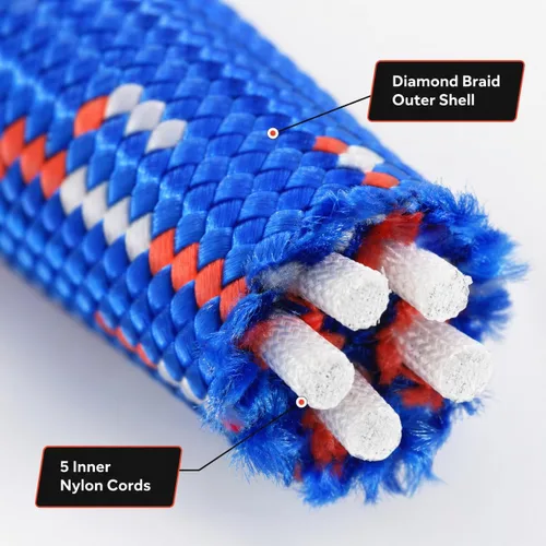 Vista 2 de Wellmax Cuerda de nailon trenzado de diamante, 3/8 pulgadas por 50 pies, color azul, extra fuerte, resistente a la luz solar y a la intemperie
