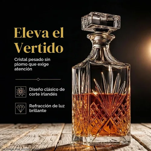 Vista 2 de Decantador de whisky de cristal, sin plomo, regalo para hombres, licor de bourbon escocés, corte irlandés, 25.4 fl oz