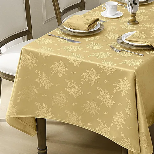 Vista 20 de Romanstile Mantel rectangular de jacquard, resistente al agua, elegante, con patrón floral de rosa damasco, mantel decorativo de poliéster lavable
