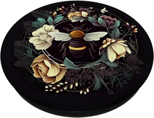 Vista 2 de Abeja Flowers Boho Black PopSockets intercambiables PopGrip