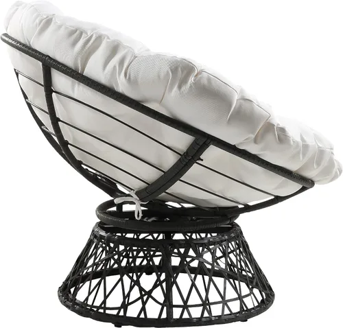 Vista 5 de OSP Home Furnishings – Silla Papasan de mimbre con giro de 360 grados, marco gris con cojín blanco