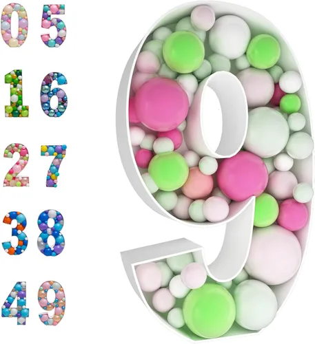 Vista 12 de Marco de globo de mosaico de 3 pies con número 0, kit precortado con números iluminados, tablero de espuma gruesa, decoración para cumpleaños