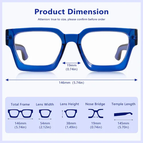 Vista 5 de YDAOWKN Gafas de bloqueo de luz azul de gran tamaño para mujer, marco rectangular, moda elegante, preppy antifatiga ocular