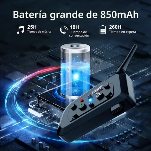 Vista 4 de EJEAS V6 Pro - Auriculares Bluetooth para motocicleta, sistema de comunicación de casco de intercomunicación para 2 conductores con respuesta