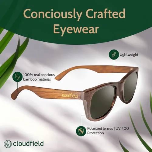 Vista 6 de cloudfield Wood Frame Sunglasses for Men and Women with 9-Layer Polarized Lenses and Double Layer of UV Blocking Coating