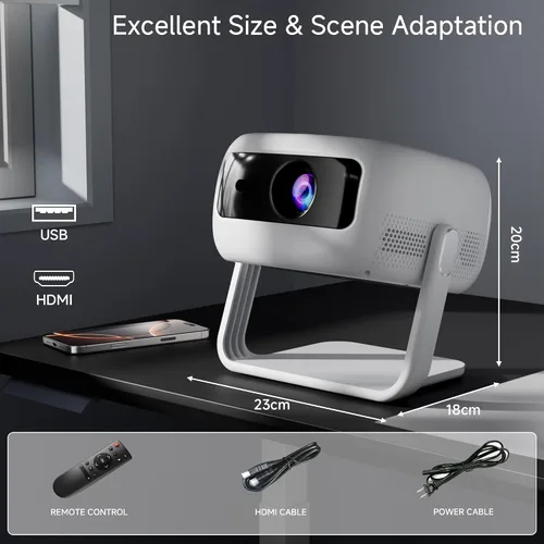 Vista 8 de [Soporte ajustable de 360°] Mini proyector con WiFi y Bluetooth: enfoque eléctrico y Keystone automático compatible con 1080p, 15000L, proyector