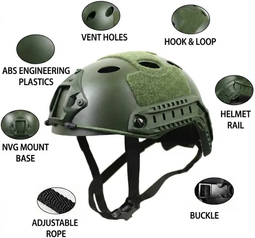 Vista 4 de Casco táctico PJ para Airsoft y Paintball con soporte para gafas de visión nocturna (NVG) y carril lateral