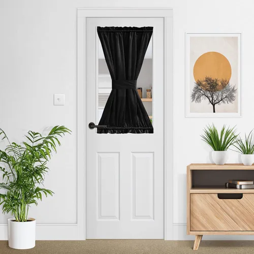 Vista 11 de NICETOWN Cortina negra de terciopelo para puerta de cocina/baño/patio/puerta corrediza de vidrio, aislante, con bolsillo para barra, insonorizante
