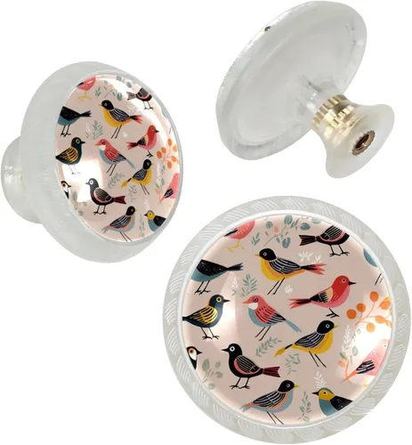 Vista 2 de Round Dresser Drawer Knobs,Kitchen Handles for Cabinets,4Pcs,Animals Birds Colorful People,Dresser Handles and Knobs
