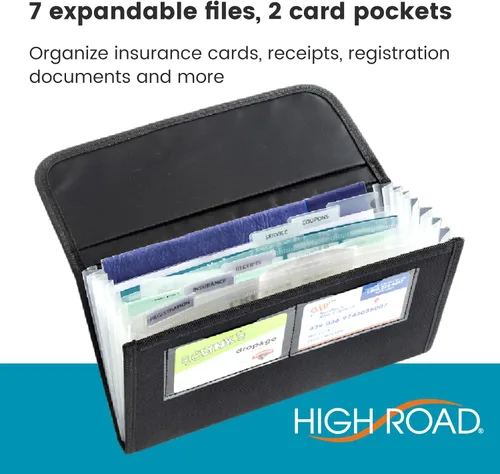 Vista 2 de High Road Organizador de guantera, soporte de seguro y registro para documentos de automóvil y papeleo - Organizador de asiento delantero expandible
