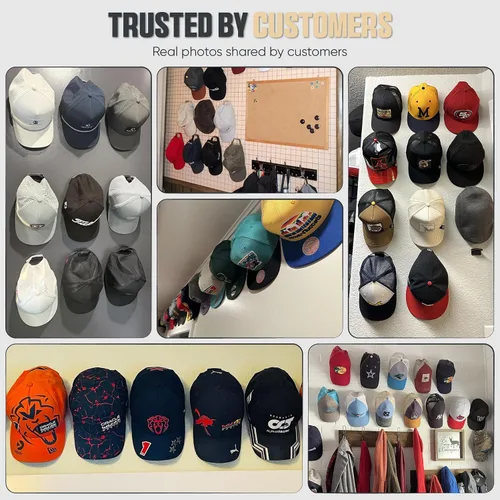 Vista 2 de Modern JP Ganchos adhesivos para sombreros de pared (paquete de 8) – Diseño minimalista para sombreros, sin taladrar, ganchos de sujeción fuerte