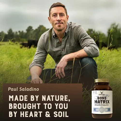 Vista 4 de HEART & SOIL Matriz ósea alimentada con pasto: apoya la salud, la fuerza y la flexibilidad de los huesos y las articulaciones (180 cápsulas) Apoya