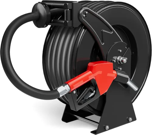 Vista 8 de Carrete de manguera de combustible de 1 pulgada x 33 pies, construcción de acero resistente de 300 PSI con boquilla de reabastecimiento, carrete