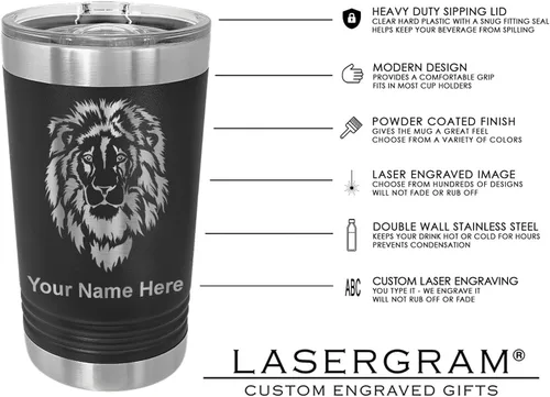 Vista 3 de LaserGram Vaso de pinta aislado al vacío de 16 onzas, ancla de barco, grabado personalizado incluido (negro)