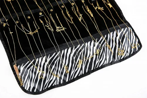 Vista 7 de Angelina's Palace Tenby Jewelry - Organizador de doble cara para colgar en el armario, rollo de almacenamiento de joyas, 24 barras de anillos