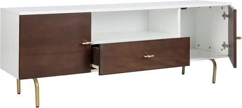 Vista 17 de SAFAVIEH Genevieve - Soporte de TV para pantalla plana de hasta 65 pulgadas, acabado lavado en blanco y negro, gabinete de almacenamiento moderno