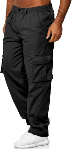 Vista 3 de THWEI Pantalones cargo para hombre, estilo casual, de algodón, con múltiples bolsillos, para senderismo, trabajo