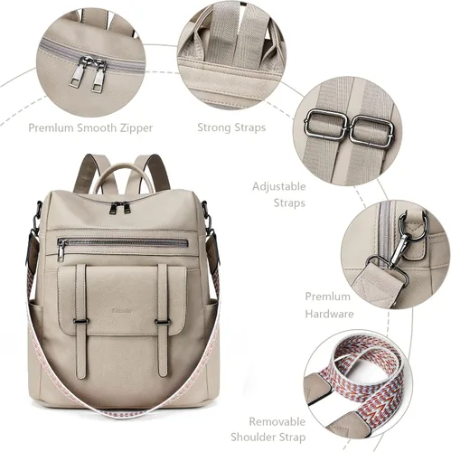 Vista 4 de KoboIn Mochila para mujer, bolsos de hombro de moda con muñequeras, Gris bicolor, Moda