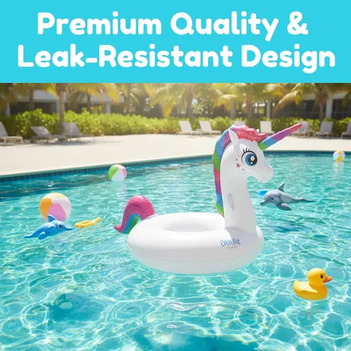 Vista 2 de Flotador mágico de coco para piscina de unicornio para exteriores, anillo inflable gigante para piscina, tubo de descanso duradero y juguete