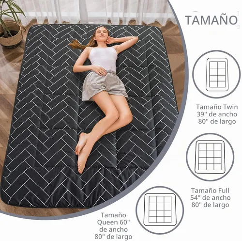 Vista 3 de MAXYOYO Colchón de futón, colchón japonés de piso plegable para dormir Negro(Black Geometry)