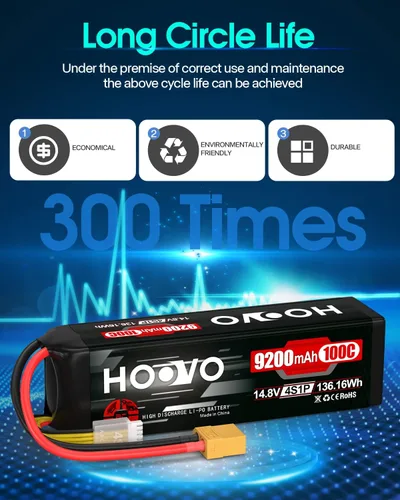 Vista 6 de HOOVO 4S Lipo - Batería 9200mAh 14.8V 100C con enchufe XT90, placas de metal, funda suave para RC Truck Truggy Buggy Tank RC Car Racing Hobby