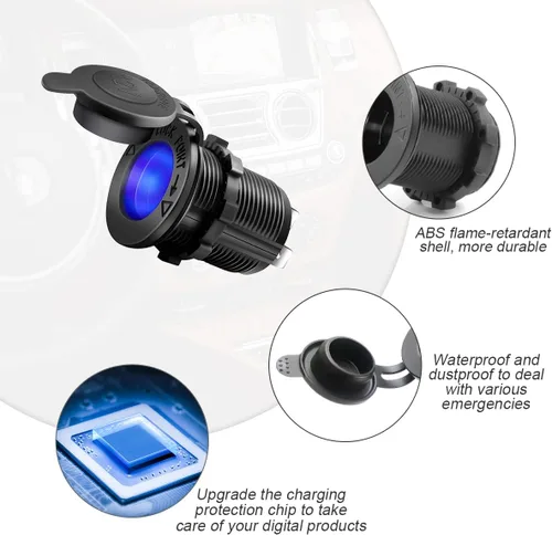 Vista 2 de Enchufe para encendedor de cigarrillos, impermeable, a prueba de polvo, 12 V, toma de corriente, receptáculo para automóvil, motocicleta, ATV (azul)