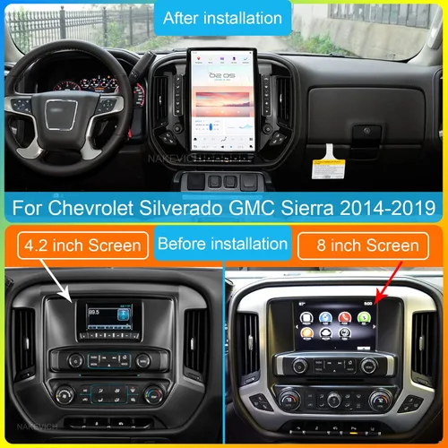 Vista 2 de Qualcomm Android 11 Radio de coche de 14.4 pulgadas para Chevrolet Silverado GMC Sierra 2014-2019 Actualización estéreo Tesla Style Dash 2K IPS