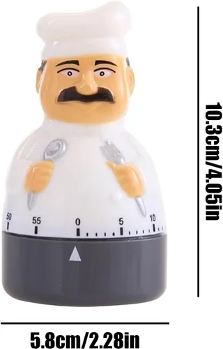 Vista 7 de Temporizador mecánico de cuenta regresiva con bonito diseño de chef, alarma manual de 60 minutos, temporizador de cocina impermeable para huevos