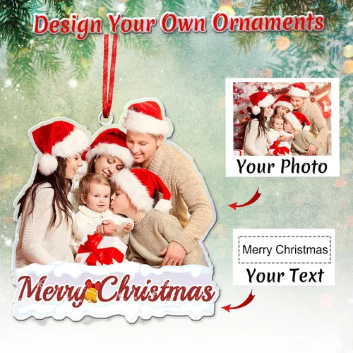 Vista 4 de Adornos de Navidad personalizados con foto personalizada, adornos acrílicos personalizados con texto de imagen personalizado 2023, familia, pareja