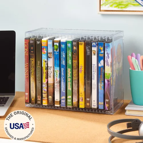 Vista 2 de STORi Stackable Clear Plastic DVD Organizer with Rubber Feet Rectangular Holder Perfect for Theater Room Holds up to 14 Standard DVD Cases