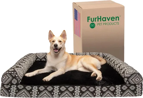 Vista 55 de Furhaven Cama para perro de espuma viscoelástica para perros medianos y pequeños con cojines extraíbles y funda lavable, para perros de hasta 35