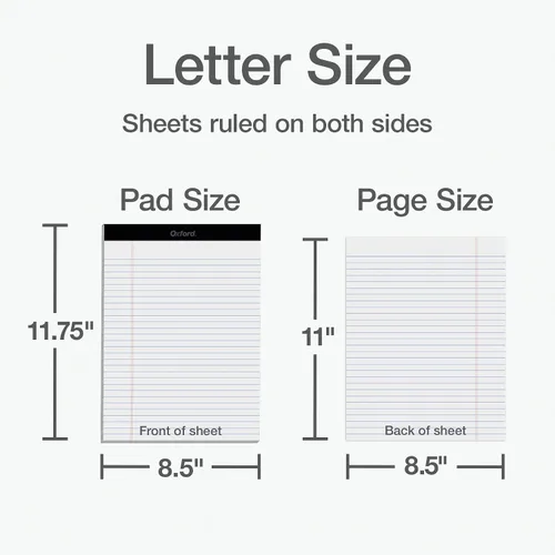 Vista 2 de Oxford Blocs de notas tamaño legal de 8.5 x 11 pulgadas, paquete de 12, con rayas anchas en ambos lados, papel rayado blanco, 50 hojas perforadas