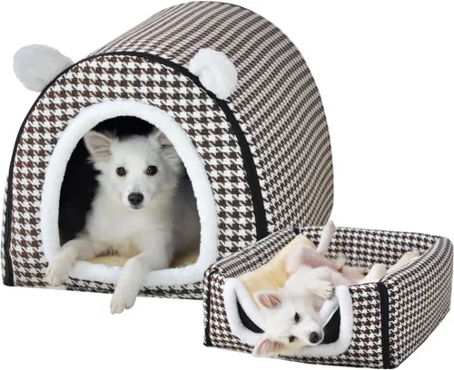 Vista 40 de Cama para gato o cama para perro, 2 formas de uso, casa de mascotas para interior con alfombra esponjosa, cubierta extraíble y lavable, fondo Grúas