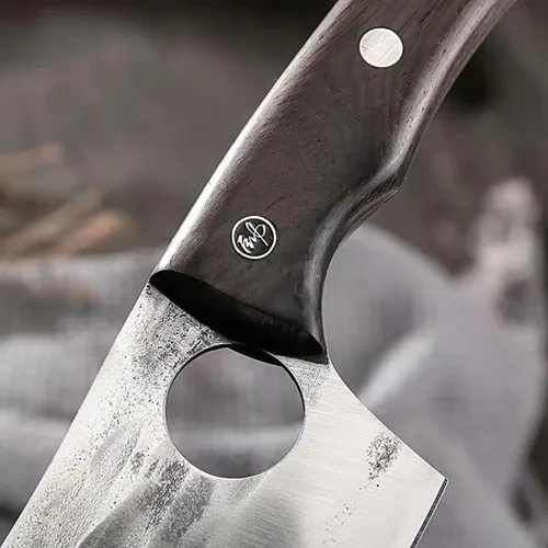 Vista 6 de Cuchillo de carnicero, cuchillo vikingo para cortar carne, 6 pulgadas, afilado, multiusos, forjado en fuego para deshuesar, rebanar, cortar, picar