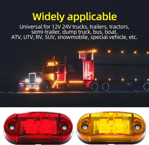 Vista 2 de (10 luces ámbar y 10 rojas) de 2.5 pulgadas, 2 diodos, 2 luces LED de marcador lateral de remolque, luces ovaladas para remolque, luces